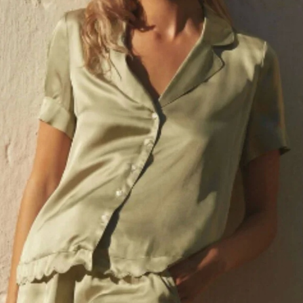 BHLDN Juniper Scalloped Short Pajama Set, Sage Green, Sz S